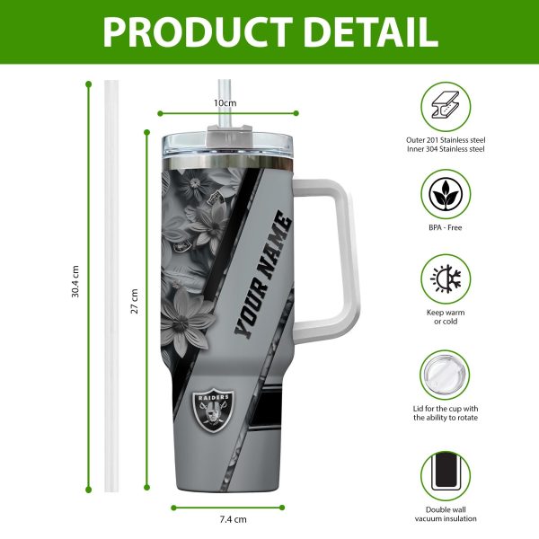 Las Vegas Raiders NFL Custom Stanley Quencher 30oz-40oz Stainless Steel Tumbler Hot And Cold Tumbler - Image 2