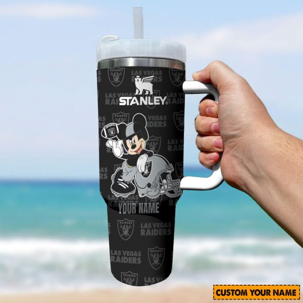 Las Vegas Raiders NFL Mickey Mouse Custom Stanley Quencher 30oz-40oz Stainless Steel Tumbler Hot And Cold Tumbler - Image 2