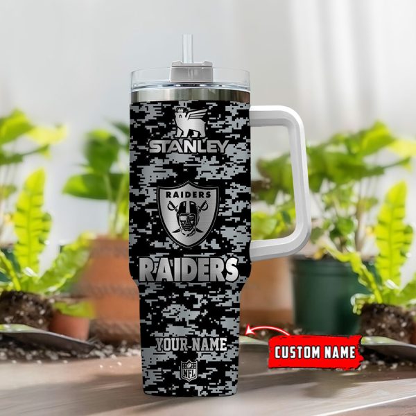 Las Vegas Raiders NFL Camouflage Silver Logo Custom Stanley Quencher 30oz-40oz Stainless Steel Tumbler Hot And Cold Tumbler - Image 2