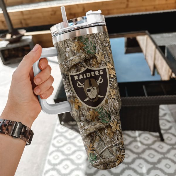 Las Vegas Raiders NFL Hunting Realtree Custom Stanley Quencher 30oz-40oz Stainless Steel Tumbler Hot And Cold Tumbler - Image 2