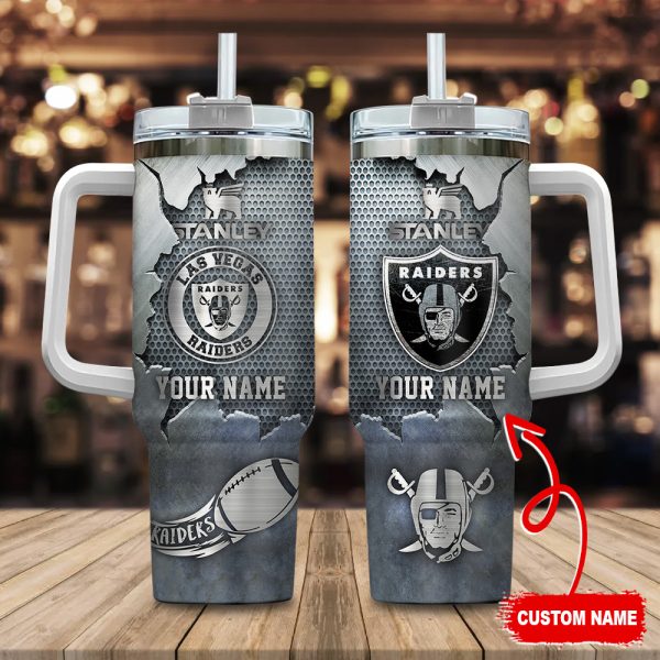 Las Vegas Raiders NFL Metal Style Custom Stanley Quencher 30oz-40oz Stainless Steel Tumbler Hot And Cold Tumbler