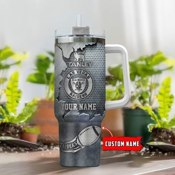 Las Vegas Raiders NFL Metal Style Custom Stanley Quencher 30oz-40oz Stainless Steel Tumbler Hot And Cold Tumbler - Image 2