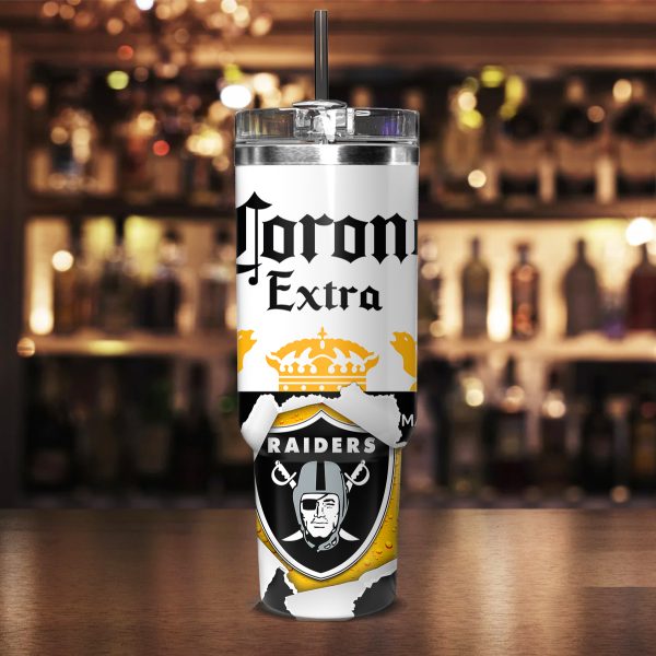 Las Vegas Raiders NFL Corona Extra Custom Stanley Quencher 30oz-40oz Stainless Steel Tumbler Hot And Cold Tumbler - Image 2