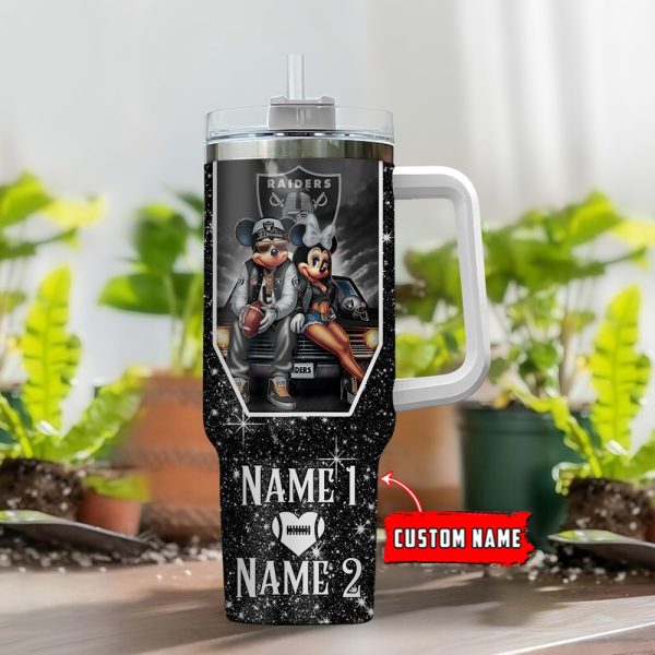 Las Vegas Raiders NFL Mickey And Minnie Couple Custom Stanley Quencher 30oz-40oz Stainless Steel Tumbler Hot And Cold Tumbler - Image 2