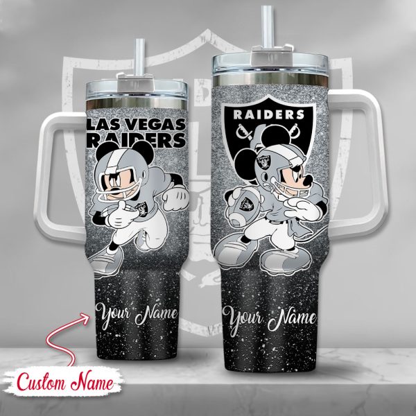 Las Vegas Raiders NFL Mickey Mouse Glitter Custom Stanley Quencher 30oz-40oz Stainless Steel Tumbler Hot And Cold Tumbler