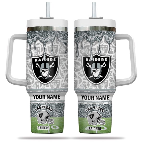 Las Vegas Raiders NFL Glitter Custom Stanley Quencher 30oz-40oz Stainless Steel Tumbler Hot And Cold Tumbler - Image 2