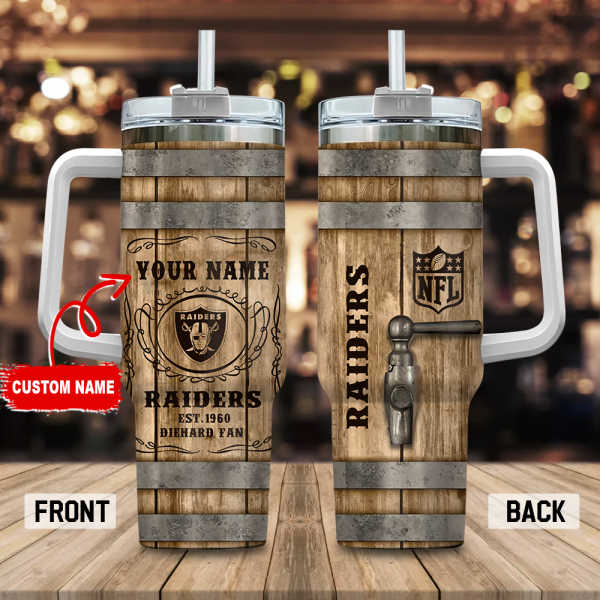 Las Vegas Raiders NFL Diehard Fan Custom Stanley Quencher 30oz-40oz Stainless Steel Tumbler Hot And Cold Tumbler