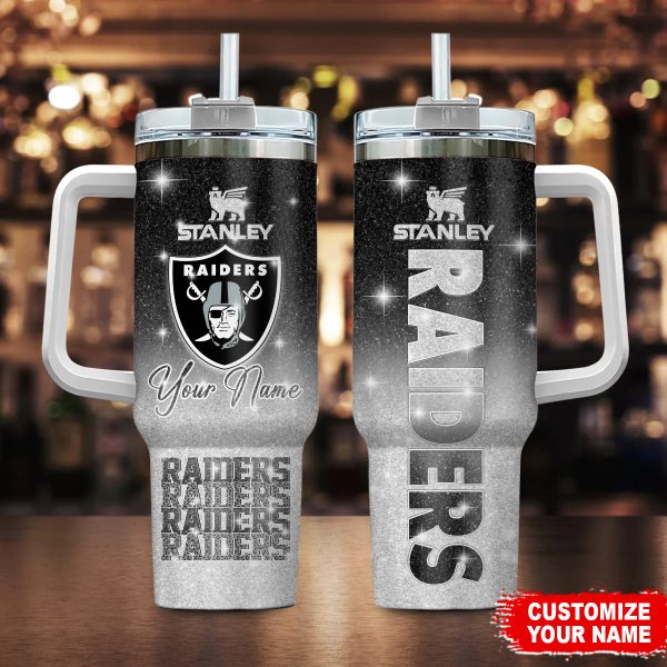 Las Vegas Raiders NFL Glitter Custom Stanley Quencher 30oz-40oz Stainless Steel Tumbler Hot And Cold Tumbler
