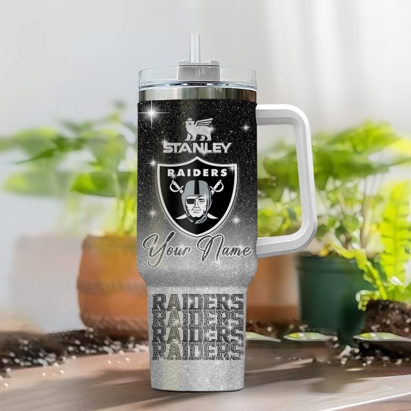 Las Vegas Raiders NFL Glitter Custom Stanley Quencher 30oz-40oz Stainless Steel Tumbler Hot And Cold Tumbler - Image 2