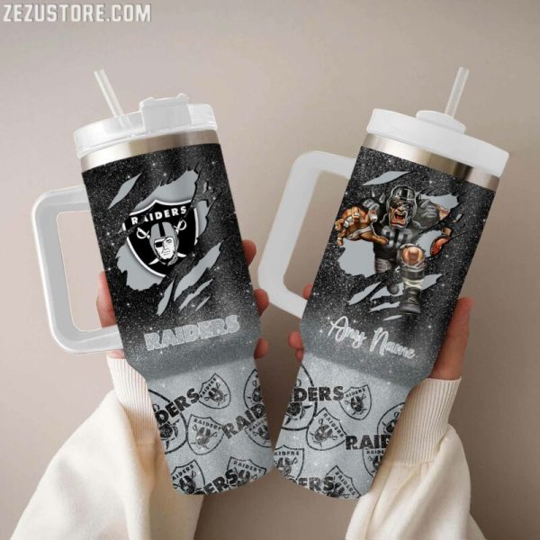 Las Vegas Raiders NFL Glitter Custom Stanley Quencher 30oz-40oz Stainless Steel Tumbler Hot And Cold Tumbler