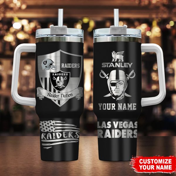Las Vegas Raiders NFL Silver Logo Custom Stanley Quencher 30oz-40oz Stainless Steel Tumbler Hot And Cold Tumbler