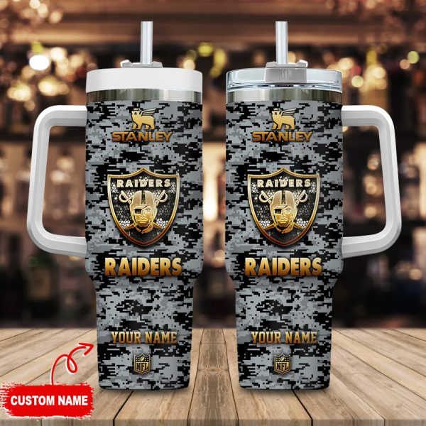 Las Vegas Raiders NFL Camouflage Golden Logo Custom Stanley Quencher 30oz-40oz Stainless Steel Tumbler Hot And Cold Tumbler