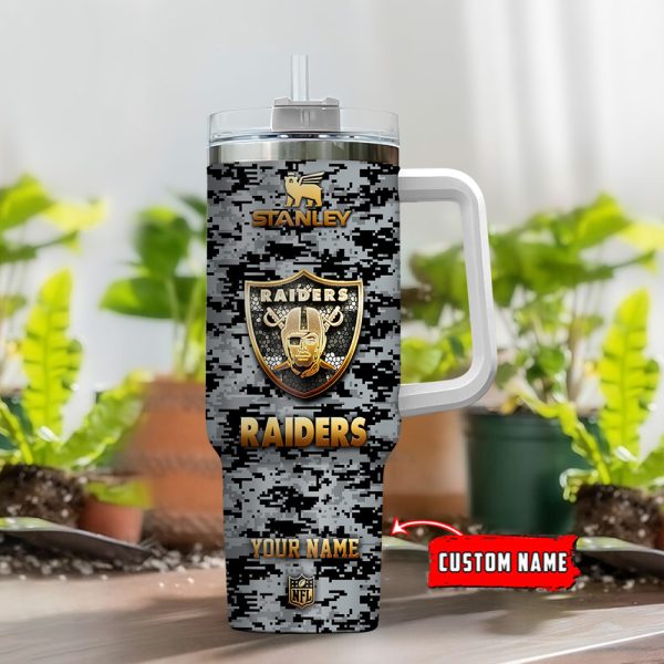 Las Vegas Raiders NFL Camouflage Golden Logo Custom Stanley Quencher 30oz-40oz Stainless Steel Tumbler Hot And Cold Tumbler - Image 2