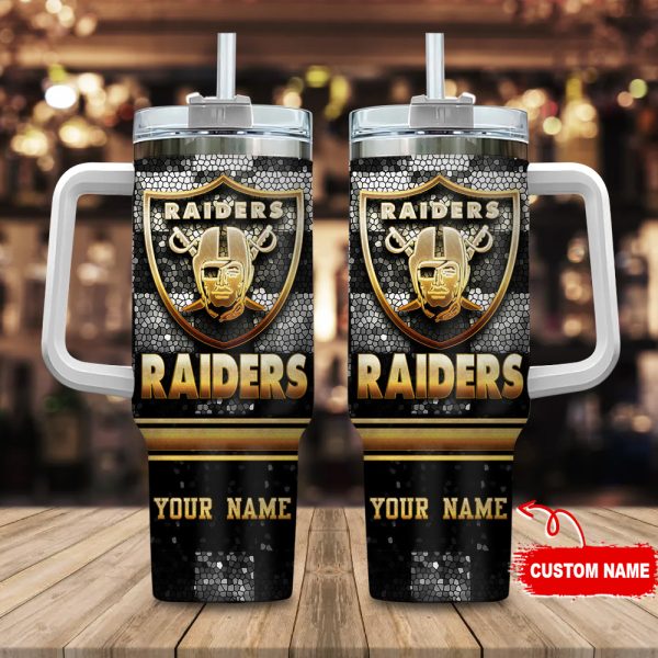 Las Vegas Raiders NFL Glitter Golden Logo Custom Stanley Quencher 30oz-40oz Stainless Steel Tumbler Hot And Cold Tumbler