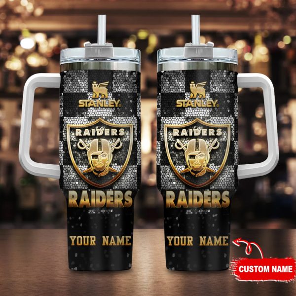 Las Vegas Raiders NFL Glitter Golden Logo Custom Stanley Quencher 30oz-40oz Stainless Steel Tumbler Hot And Cold Tumbler