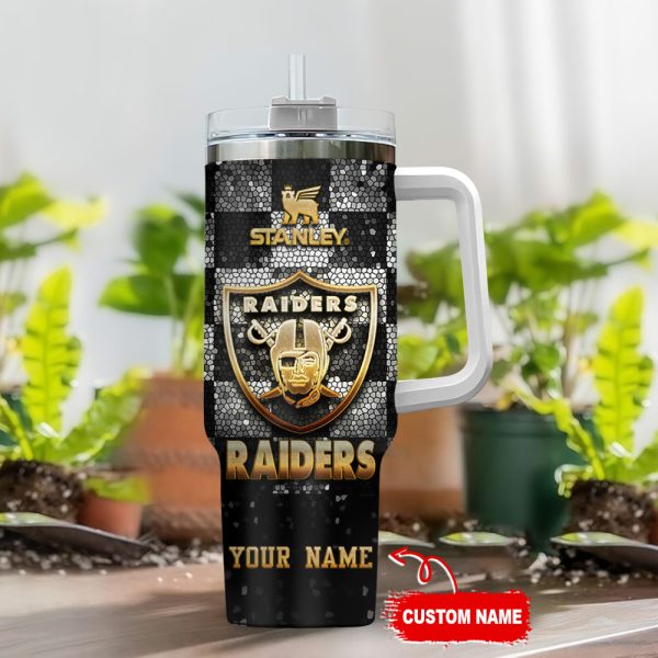 Las Vegas Raiders NFL Glitter Golden Logo Custom Stanley Quencher 30oz-40oz Stainless Steel Tumbler Hot And Cold Tumbler - Image 2