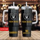 Las Vegas Raiders NFL Leather Effect Custom Stanley Quencher 30oz-40oz Stainless Steel Tumbler Hot And Cold Tumbler