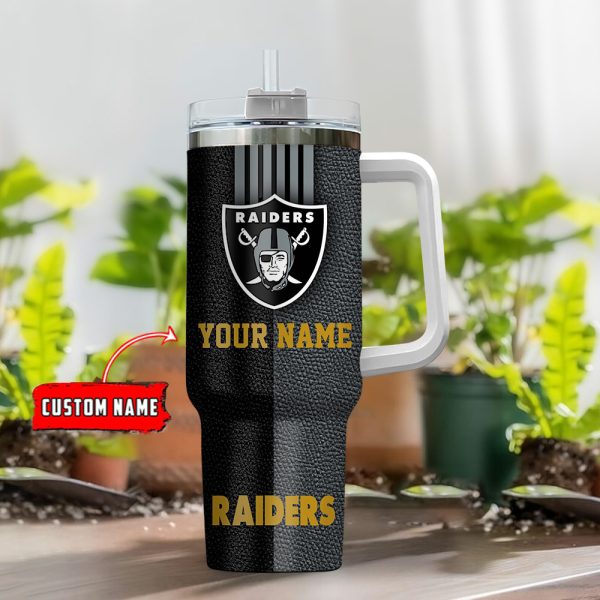 Las Vegas Raiders NFL Leather Effect Custom Stanley Quencher 30oz-40oz Stainless Steel Tumbler Hot And Cold Tumbler - Image 2