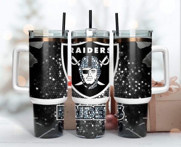 Las Vegas Raiders NFL Stained Glass Effect Custom Stanley Quencher 30oz-40oz Stainless Steel Tumbler Hot And Cold Tumbler