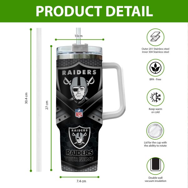Las Vegas Raiders NFL Custom Stanley Quencher 30oz-40oz Stainless Steel Tumbler Hot And Cold Tumbler - Image 2