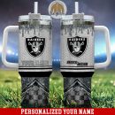 Las Vegas Raiders Glitter NFL Custom Stanley Quencher 30oz-40oz Stainless Steel Tumbler Hot And Cold Tumbler