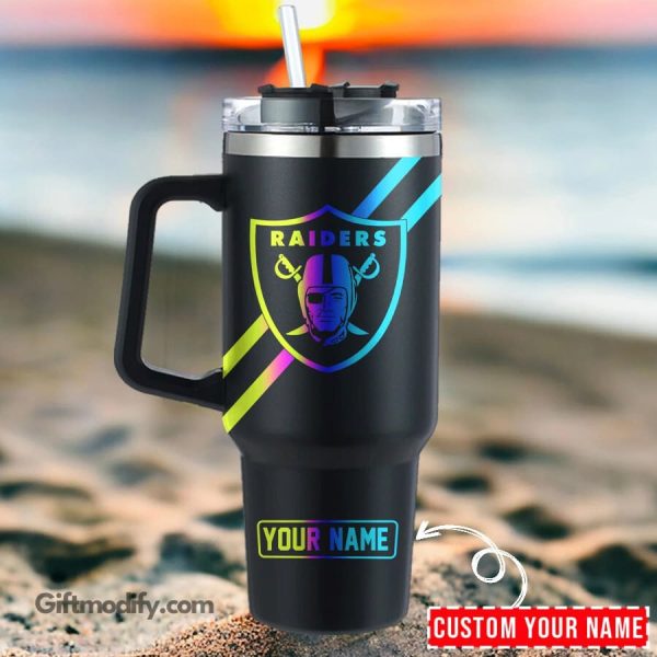 Las Vegas Raiders NFL Hologram Logo Custom Stanley Quencher 30oz-40oz Stainless Steel Tumbler Hot And Cold Tumbler