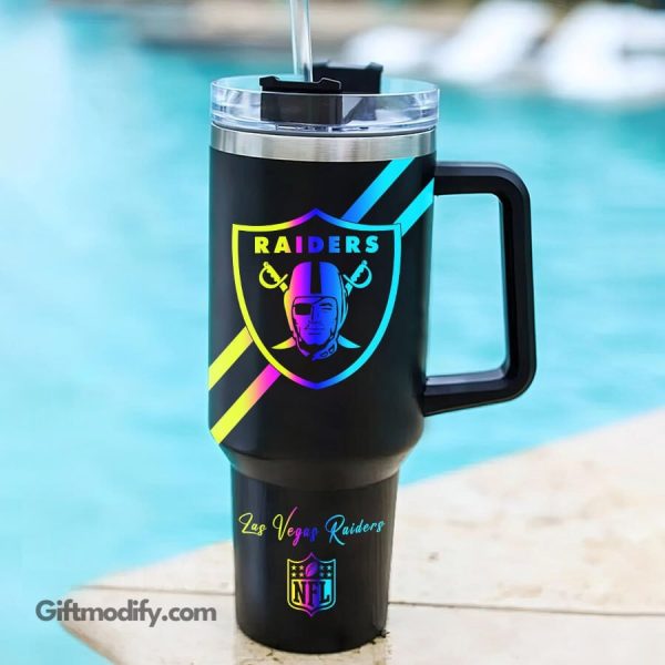 Las Vegas Raiders NFL Hologram Logo Custom Stanley Quencher 30oz-40oz Stainless Steel Tumbler Hot And Cold Tumbler - Image 2