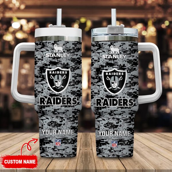 Las Vegas Raiders NFL Camouflage Custom Stanley Quencher 30oz-40oz Stainless Steel Tumbler Hot And Cold Tumbler