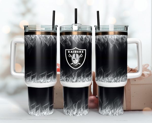 Las Vegas Raiders NFL Fire Effect Custom Stanley Quencher 30oz-40oz Stainless Steel Tumbler Hot And Cold Tumbler