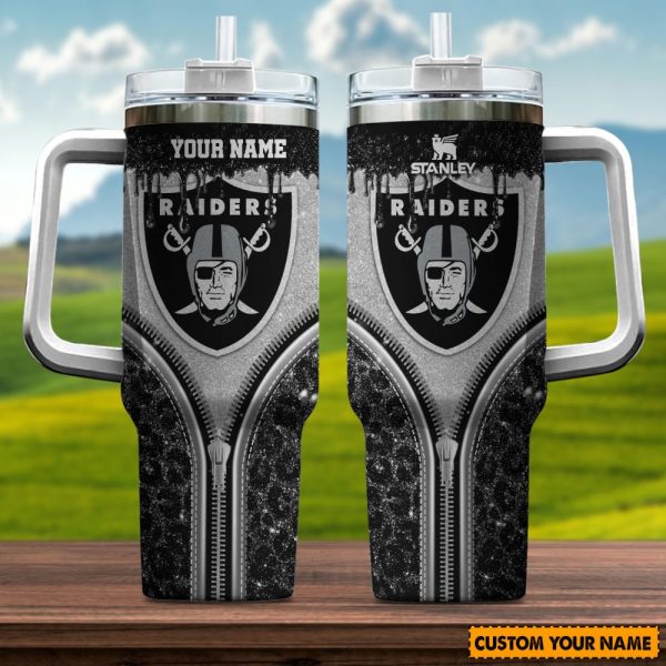 Las Vegas Raiders NFL Glitter Leopard Print Custom Stanley Quencher 30oz-40oz Stainless Steel Tumbler Hot And Cold Tumbler