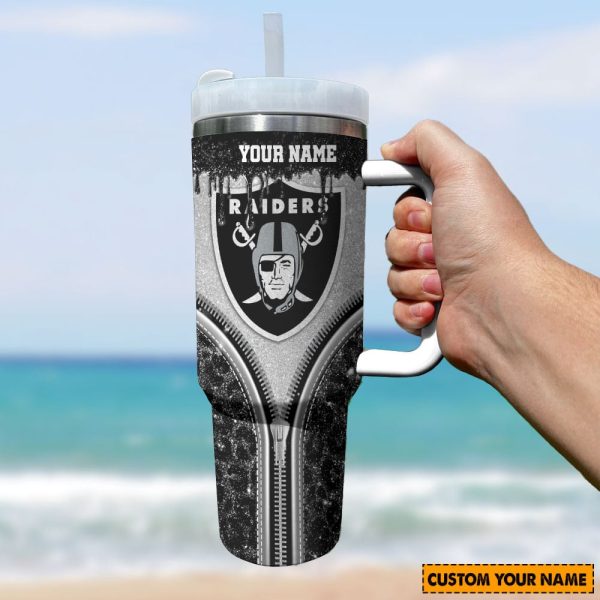 Las Vegas Raiders NFL Glitter Leopard Print Custom Stanley Quencher 30oz-40oz Stainless Steel Tumbler Hot And Cold Tumbler - Image 2