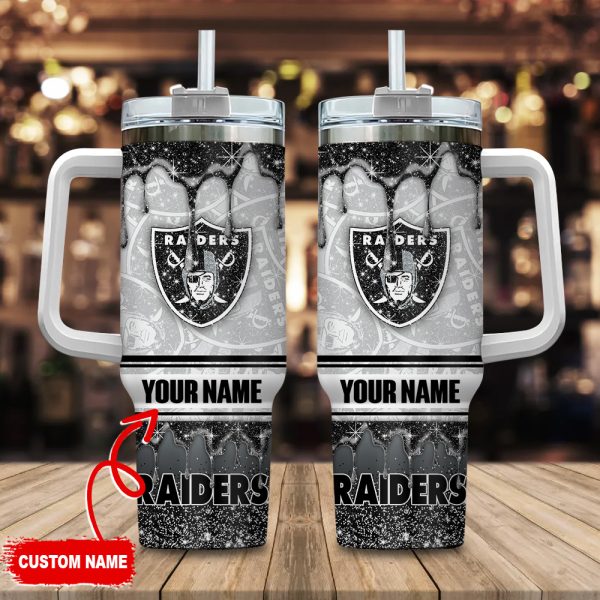 Las Vegas Raiders NFL Glitter Custom Stanley Quencher 30oz-40oz Stainless Steel Tumbler Hot And Cold Tumbler