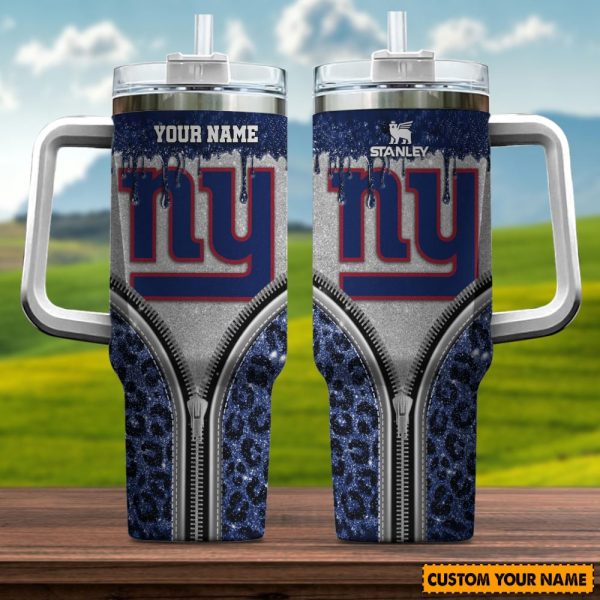 New York Giants NFL Glitter Leopard Print Custom Stanley Quencher 30oz-40oz Stainless Steel Tumbler Hot And Cold Tumbler