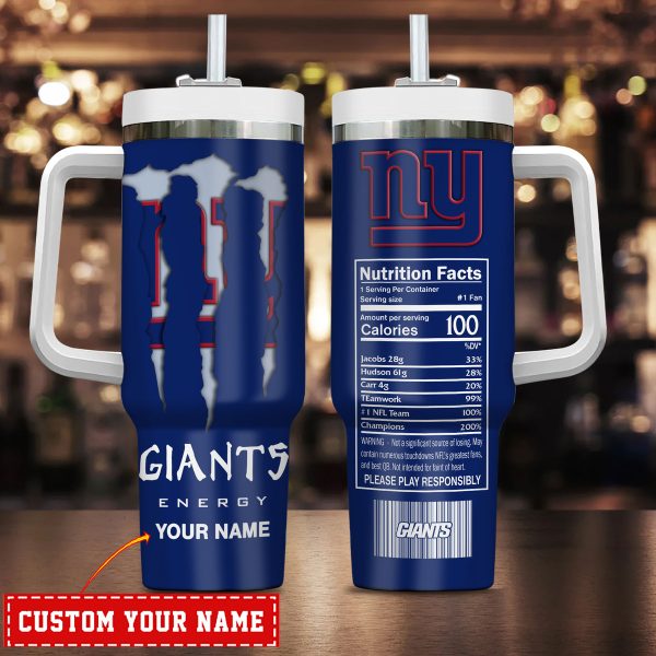 New York Giants NFL Energy Nutrition Facts Custom Stanley Quencher 30oz-40oz Stainless Steel Tumbler Hot And Cold Tumbler