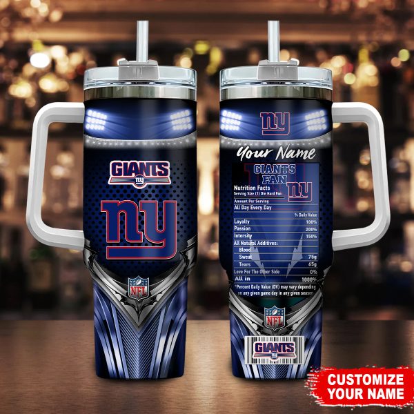 New York Giants NFL Nutrition Facts Custom Stanley Quencher 30oz-40oz Stainless Steel Tumbler Hot And Cold Tumbler