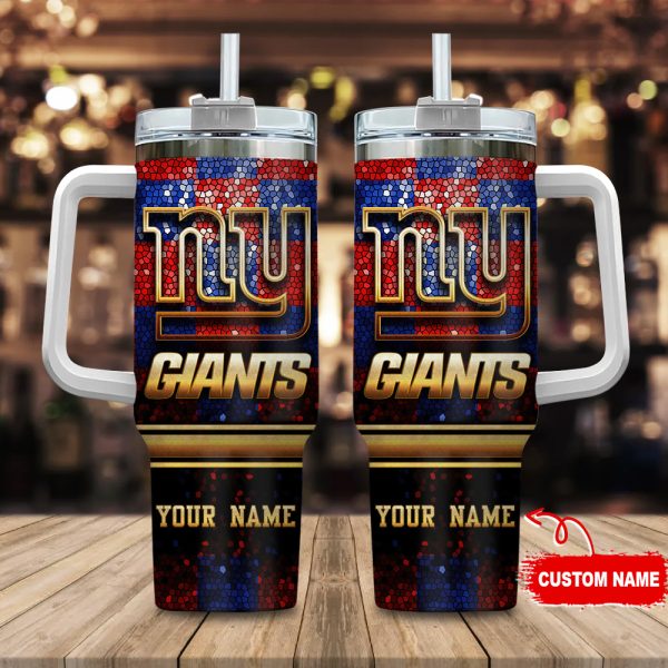 New York Giants NFL Glitter Golden Logo Custom Stanley Quencher 30oz-40oz Stainless Steel Tumbler Hot And Cold Tumbler