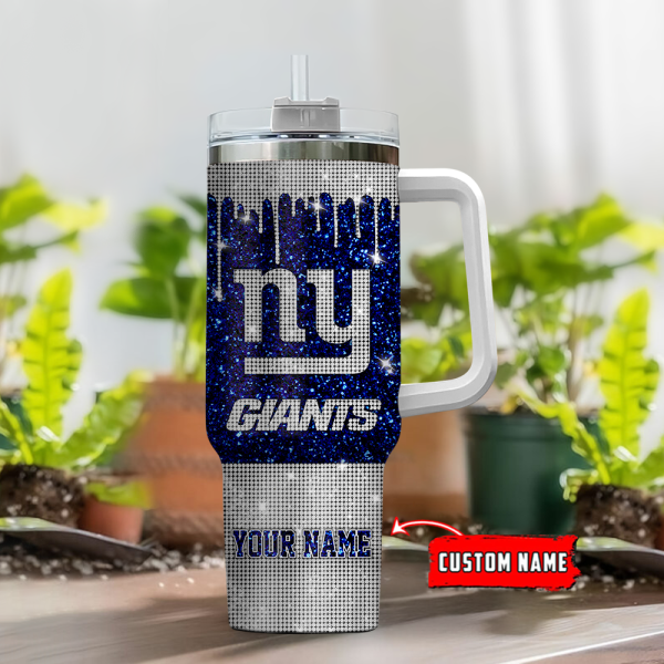 New York Giants NFL Glitter and Diamonds Bling Custom Stanley Quencher 30oz-40oz Stainless Steel Tumbler Hot And Cold Tumbler - Image 2