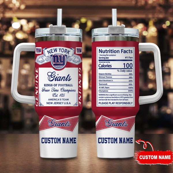 New York Giants NFL Nutrition Facts Custom Stanley Quencher 30oz-40oz Stainless Steel Tumbler Hot And Cold Tumbler