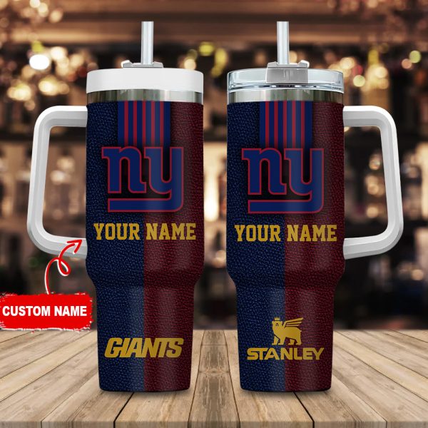 New York Giants NFL Leather Effect Custom Stanley Quencher 30oz-40oz Stainless Steel Tumbler Hot And Cold Tumbler