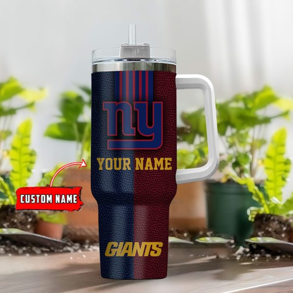 New York Giants NFL Leather Effect Custom Stanley Quencher 30oz-40oz Stainless Steel Tumbler Hot And Cold Tumbler - Image 2