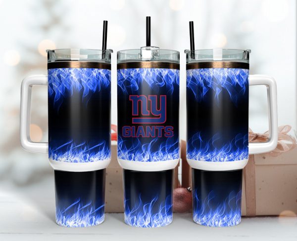 New York Giants NFL Fire Effect Custom Stanley Quencher 30oz-40oz Stainless Steel Tumbler Hot And Cold Tumbler