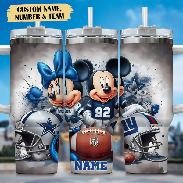Mickey and Minnie and New York Giants Cartoon,NFL Custom Stanley Quencher 30oz-40oz Stainless Steel Tumbler Hot And Cold Tumbler