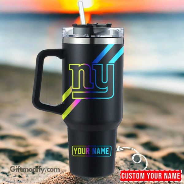 New York Giants NFL Hologram Logo Custom Stanley Quencher 30oz-40oz Stainless Steel Tumbler Hot And Cold Tumbler