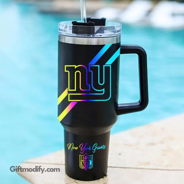 New York Giants NFL Hologram Logo Custom Stanley Quencher 30oz-40oz Stainless Steel Tumbler Hot And Cold Tumbler - Image 2