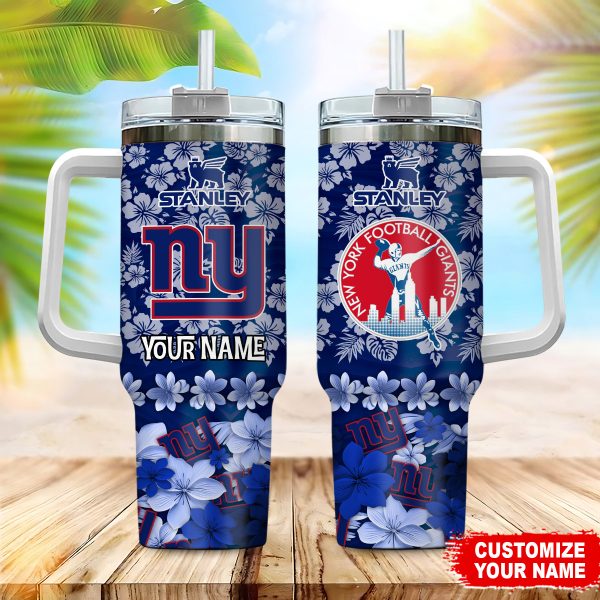 New York Giants NFL Tropical Floral Custom Stanley Quencher 30oz-40oz Stainless Steel