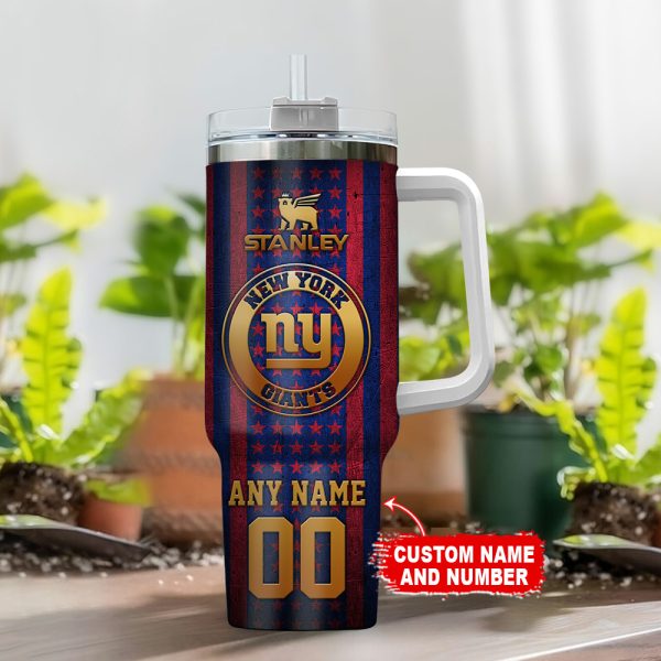New York Giants NFL Golden Logos US Flag Custom Stanley Quencher 30oz-40oz Stainless Steel Tumbler Hot And Cold Tumbler - Image 2