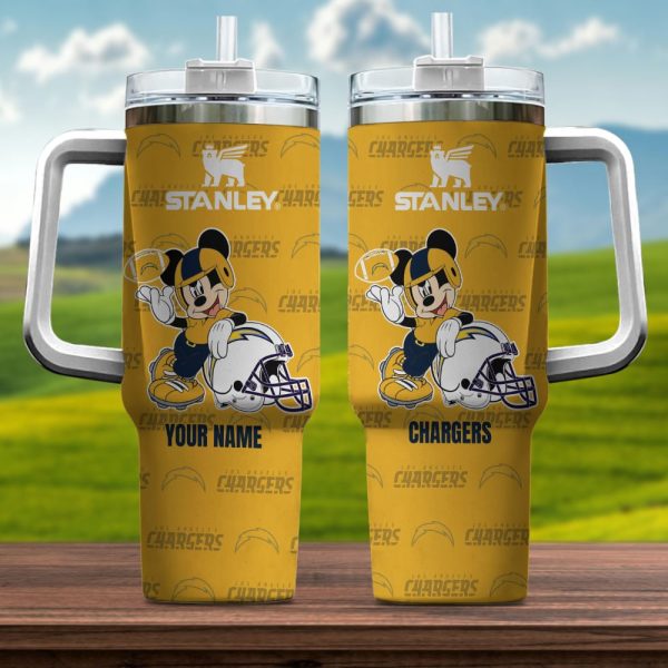 Los Angeles Chargers NFL Mickey Mouse Custom Stanley Quencher 30oz-40oz Stainless Steel Tumbler Hot And Cold Tumbler