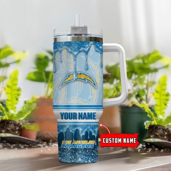 Los Angeles Chargers NFL Glitter Custom Stanley Quencher 30oz-40oz Stainless Steel Tumbler Hot And Cold Tumbler - Image 2