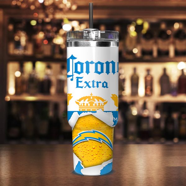 Los Angeles Chargers NFL Corona Extra Custom Stanley Quencher 30oz-40oz Stainless Steel Tumbler Hot And Cold Tumbler - Image 2