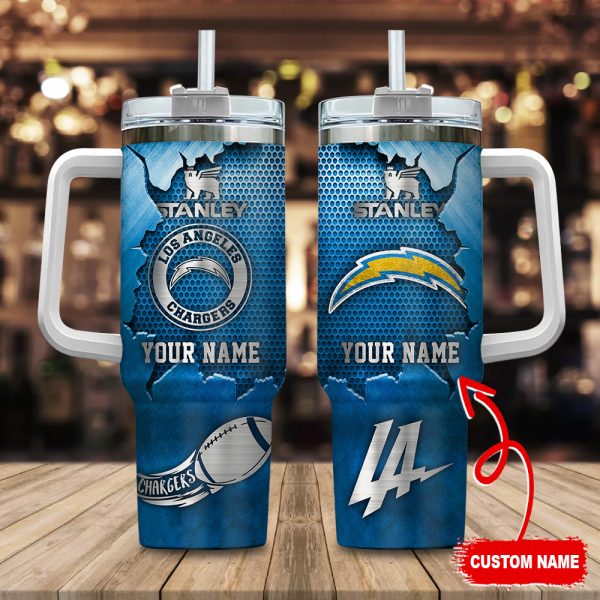 Los Angeles Chargers NFL Metal Style Custom Stanley Quencher 30oz-40oz Stainless Steel Tumbler Hot And Cold Tumbler